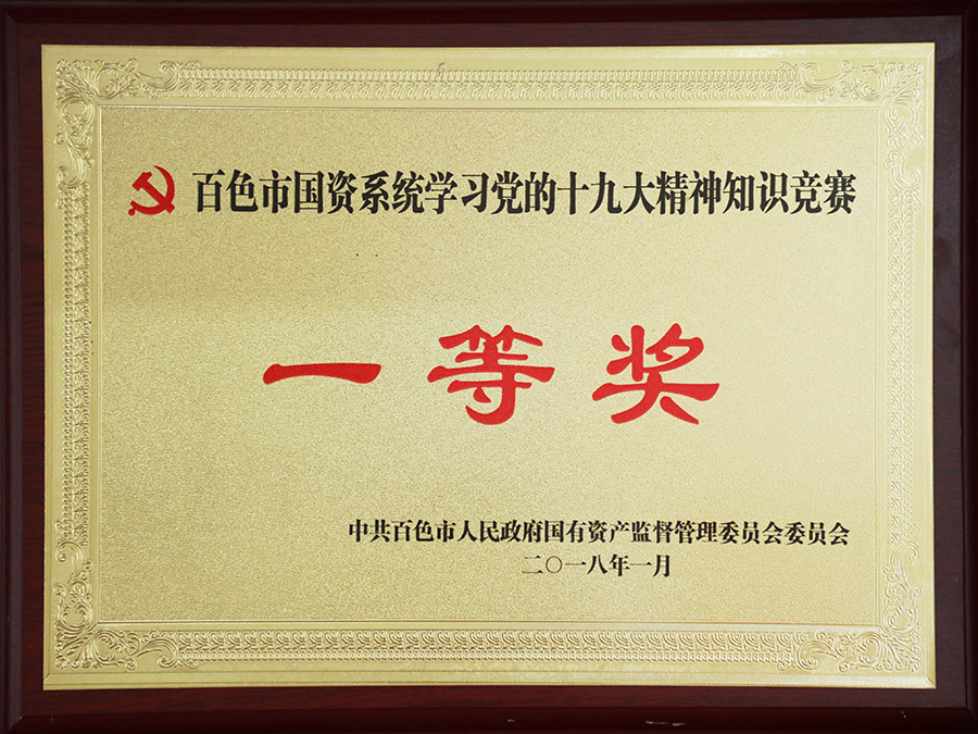 百色市國資系統(tǒng)學(xué)習黨的十九大精神知識競賽 一等獎